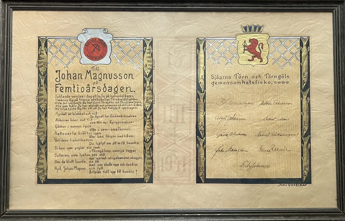 Hyllning till Johan Magnusson 1941 från Törn och Törngöls Gemensamhetsfiske