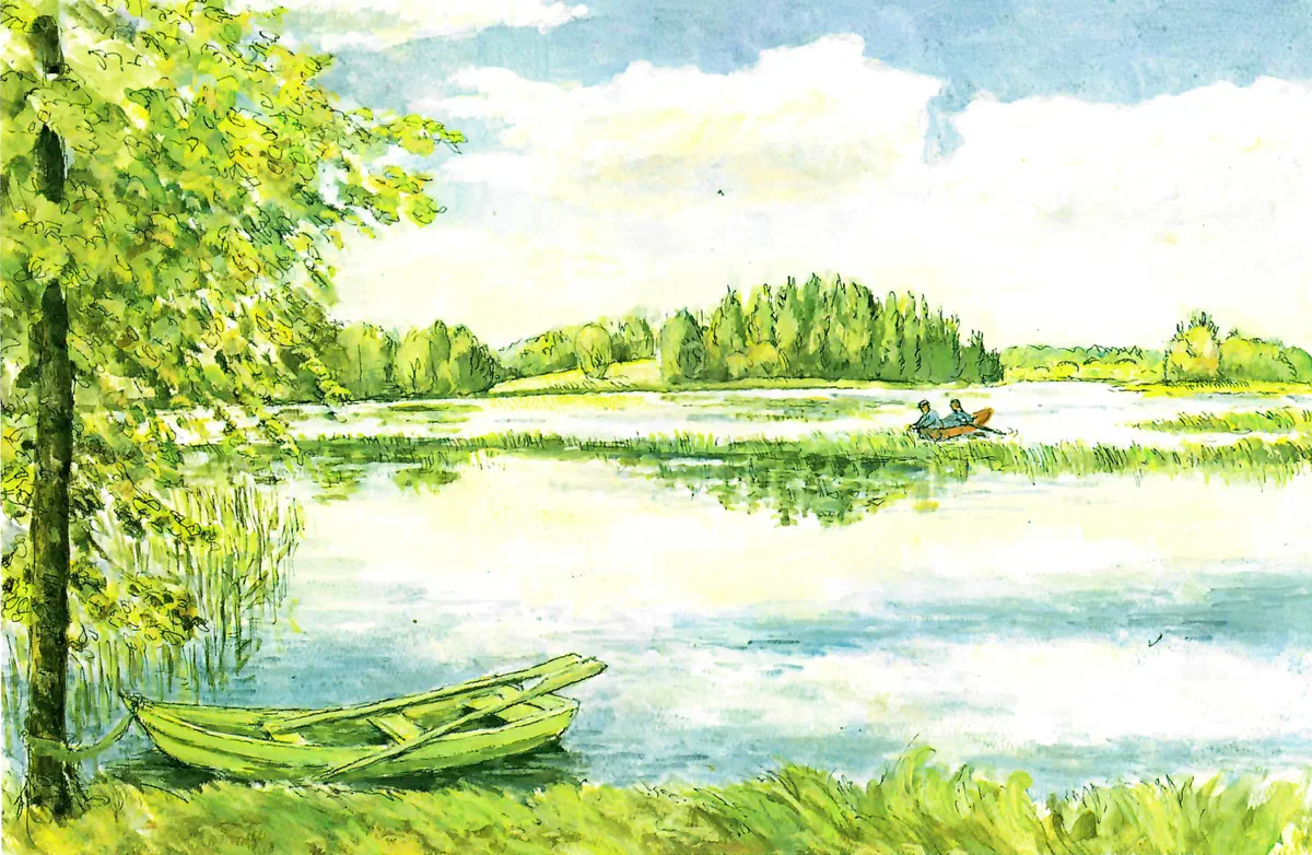 Målad bild på utsikt över Törn från naturreservatet i Ekeboryd